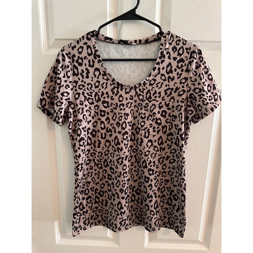 Aceshion Leopard Print Top Womens Size S